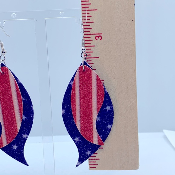 Faux Leather Dangle Earrings Sparkles Double Layer Fashion Jewelry - Picture 3 of 4